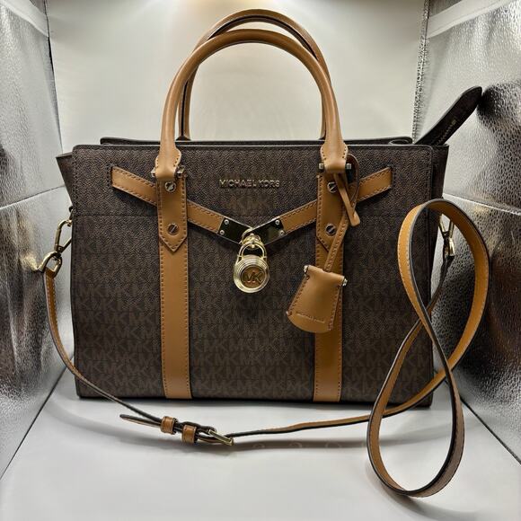 Michael Kors Nouveau Hamilton Satchel Handbag Purse Bag Women Size Large Brown - Picture 1 of 11